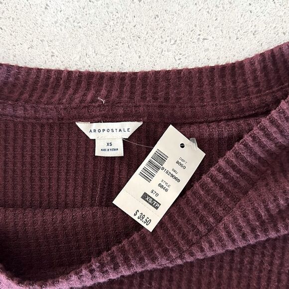 NWT Aeropostale Waffle Knit XS Maroon Long Sleeve Oversized Boat Neck Loose - Picture 6 of 8